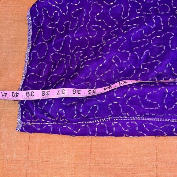Vintage 1980s Purple Silk Beaded Sequin Cocktail Dress M - Picture 8 of 9